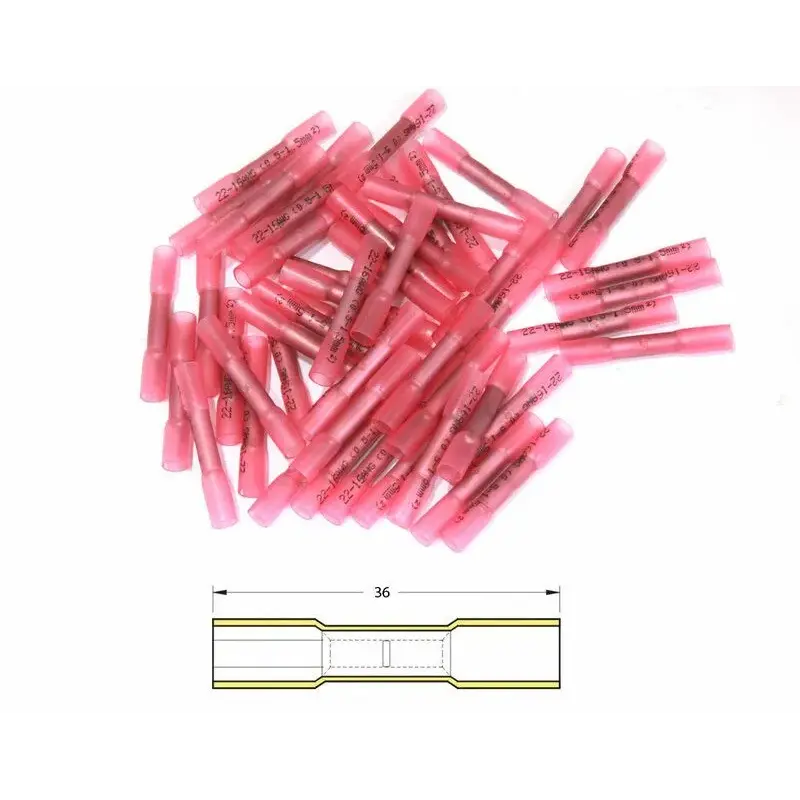 Bout à bout à sertir thermo-rétractable BIHR Ø0,5/1,5mm² - 50pièces transparent rouge