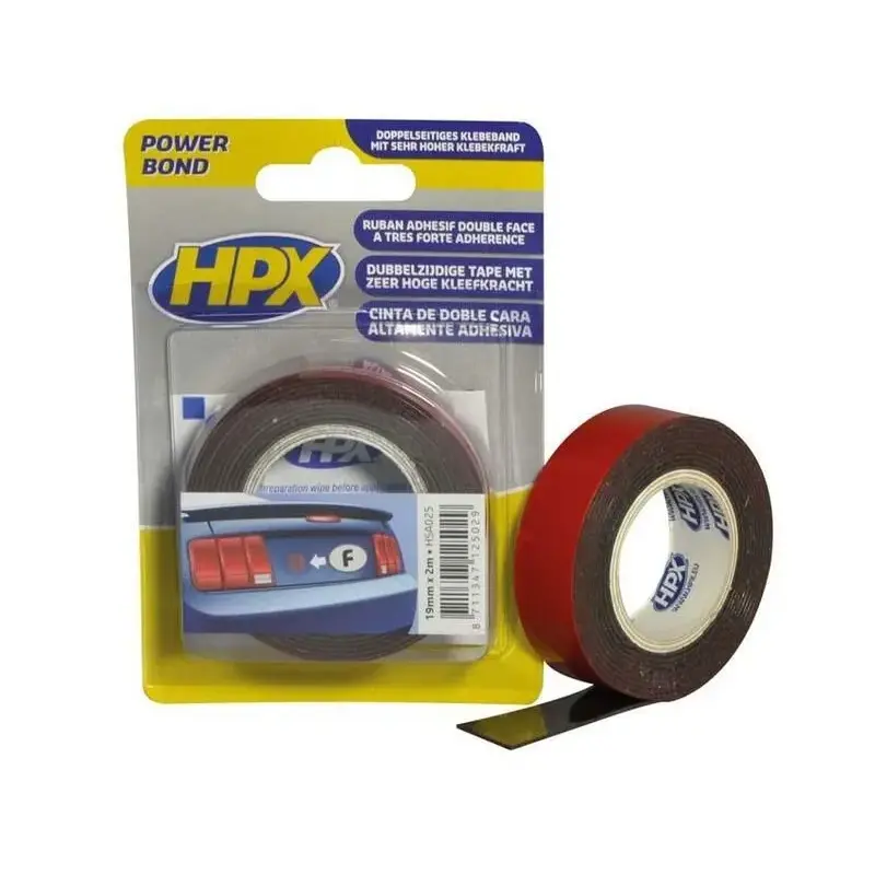 Ruban adhésif double face HPX noir 19mm x 2m