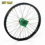 Roue avant complète HAAN WHEELS 21x1,60x36T jante noir/moyeu vert/rayons argent/têtes de rayons argent