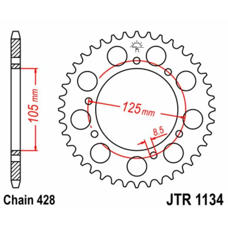 Couronne JT SPROCKETS 52 dents acier pas 428 type 1134