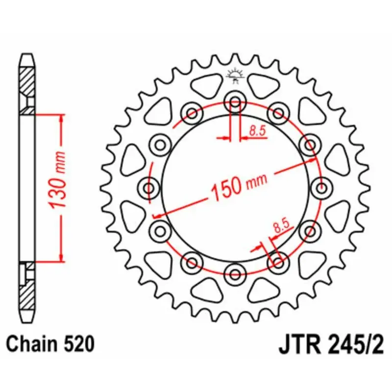 Couronne JT SPROCKETS 43 dents acier pas 520 type 245/2