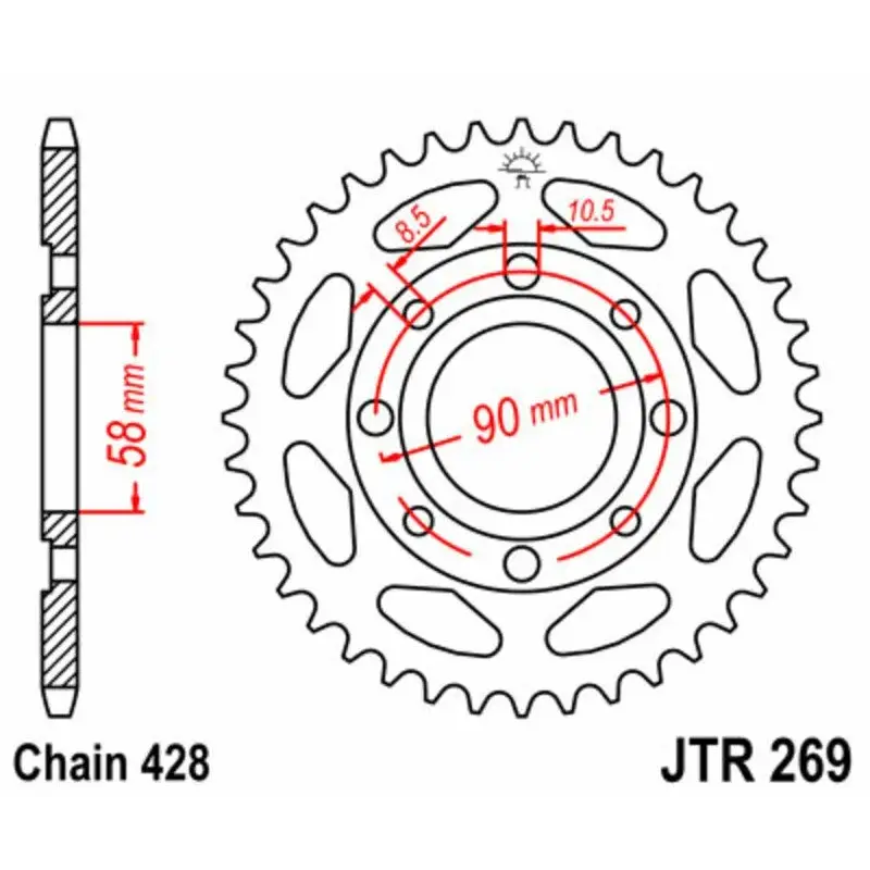 Couronne JT SPROCKETS 44 dents acier pas 428 type 269