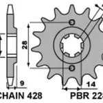 Pignon PBR 13 dents acier pas 428 type 2289