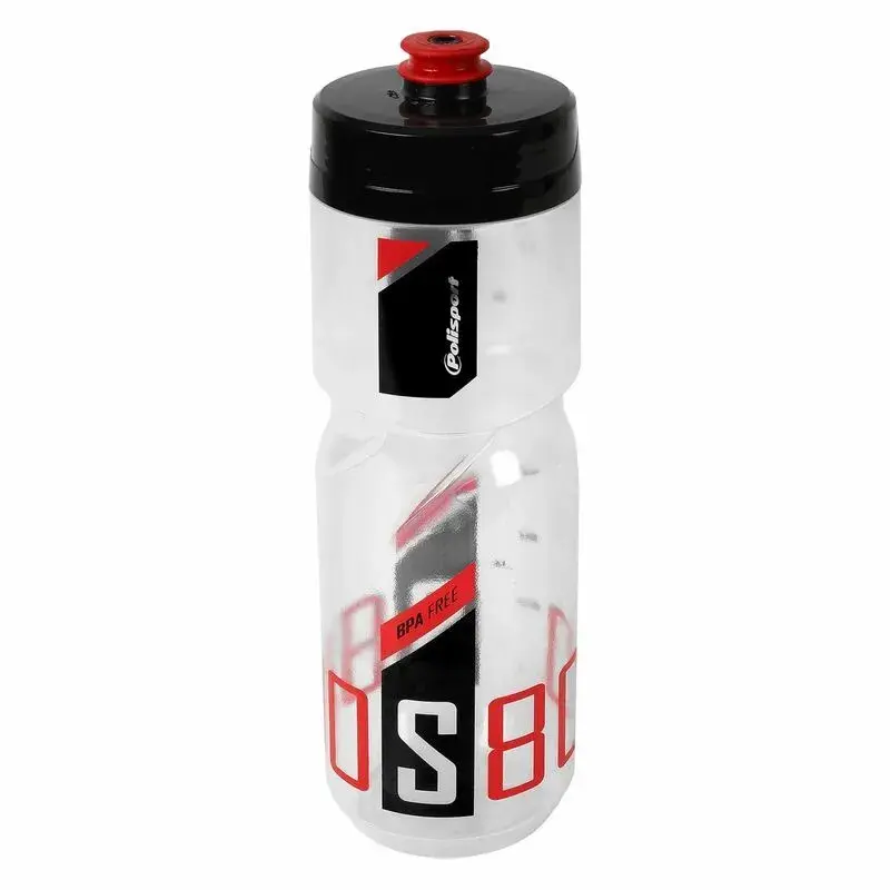 Bidon POLISPORT 800ml S800 clair/noir/rouge bouchon à visser