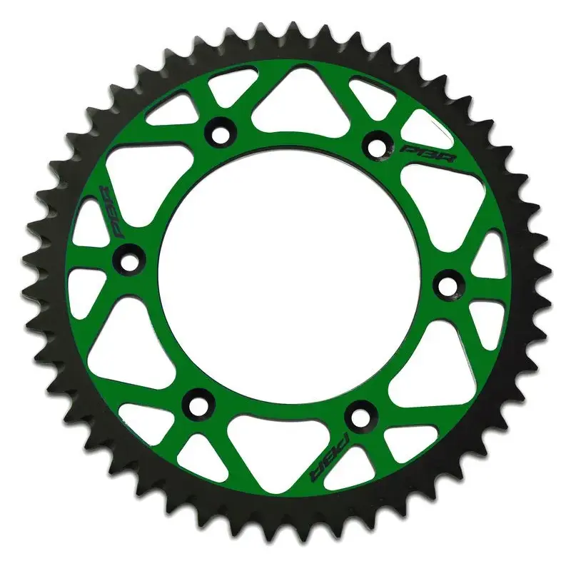 Couronne PBR Twin Color vert/noir 48 dents alu ultra-light anti-boue anodisé dur pas 520 type 489