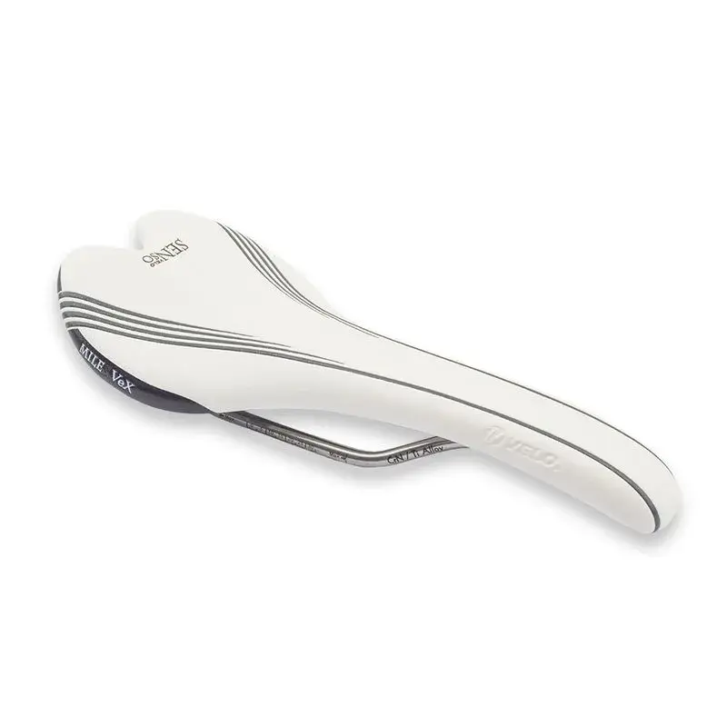 Selle de vélo VELO Miles Vex rails en alliage CrN / Ti. Unisexe. Blanc