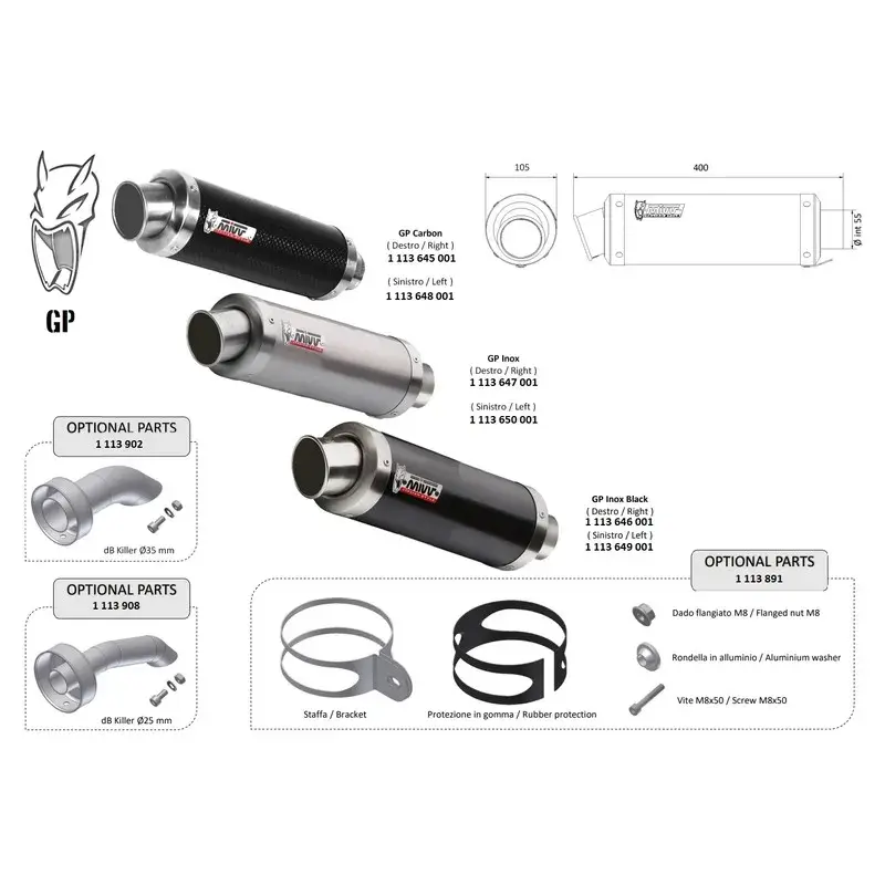 Silencieux universel MIVV GP - côté gauche
