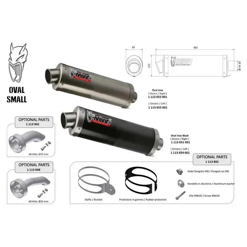 Silencieux universel MIVV Oval Small - côté gauche