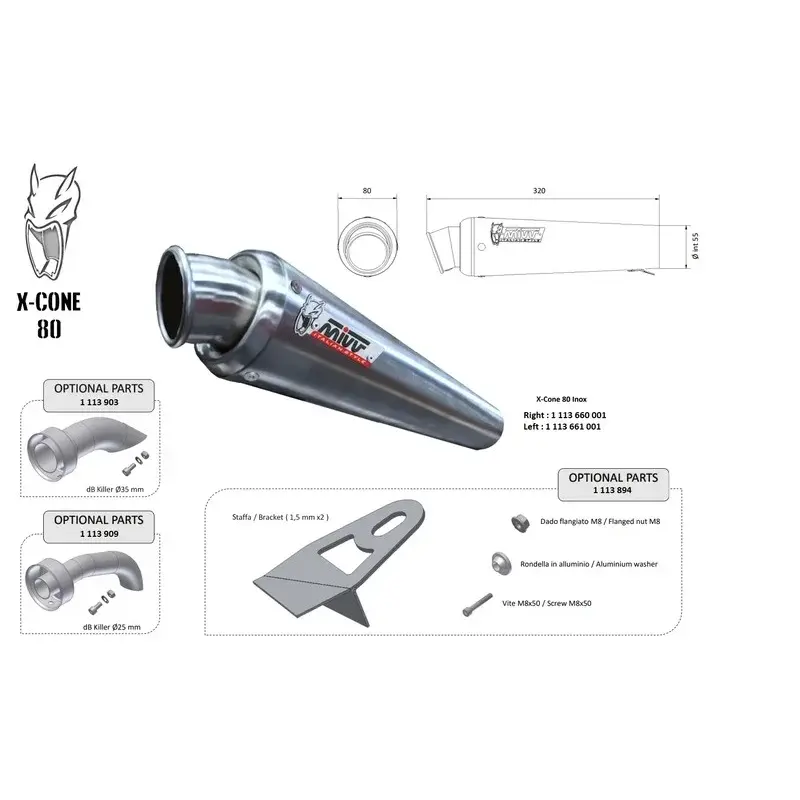 Silencieux universel MIVV X-Cone 80 - côté gauche