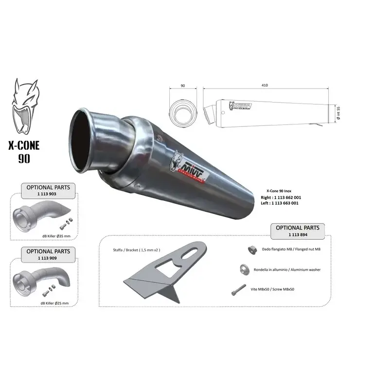 Silencieux universel MIVV X-Cone 90 - côté gauche