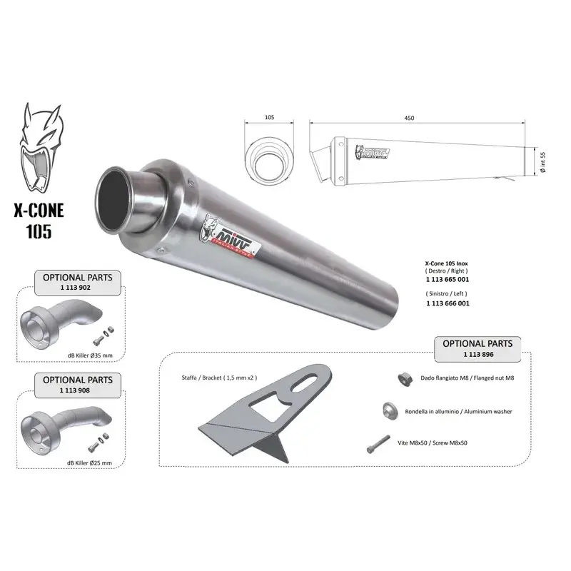 Silencieux universel MIVV X-Cone 105 - côté droit