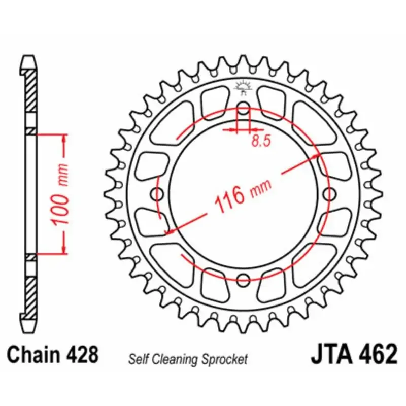 Couronne JT SPROCKETS aluminium noir Ultra-Light anti-boue 462 - 428